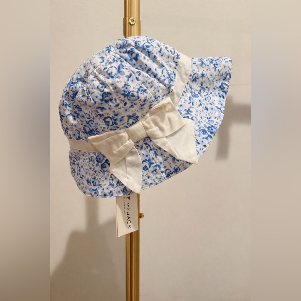 NWT Janie and Jack Blue Floral Bow Sunhat Girls 18-24 months